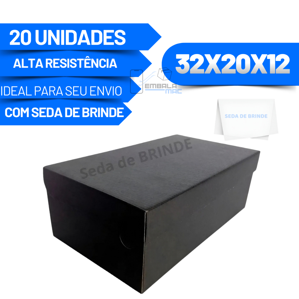 20 Caixas Para Tênis Sapato Unissex 32x20x12 Preto Fosco Seda de Brinde em Oferta na Shopee