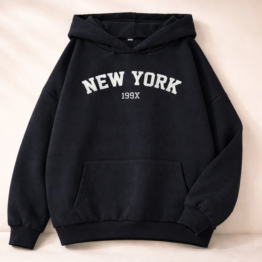 Moletom Cangurú Unissex Blusa de Frio Casaco Feminino Masculino Flanelado Algodão New York 199X