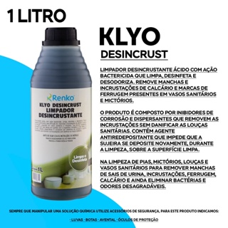 KLYO DESINCRUST LIMP DESINF DESINCRUSTANTE 1LRENKO em Oferta na Shopee