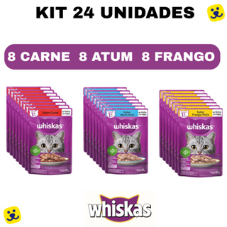 kit 24 unidades Whiskas Sachê 85g Sachê para Gatos Adultos Sabores Frango Atum Carne Alimento Úmido em Oferta na Shopee
