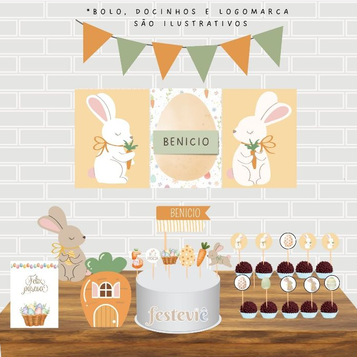 Kit festa páscoa aniversário em casa personalizado coelhinho bebe mesversário só um bolinho jardim em Oferta na Shopee
