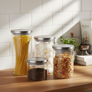 Kit 4 Potes Herméticos Vidro Tampa Inox Mantimentos Cozinha em Oferta na Shopee