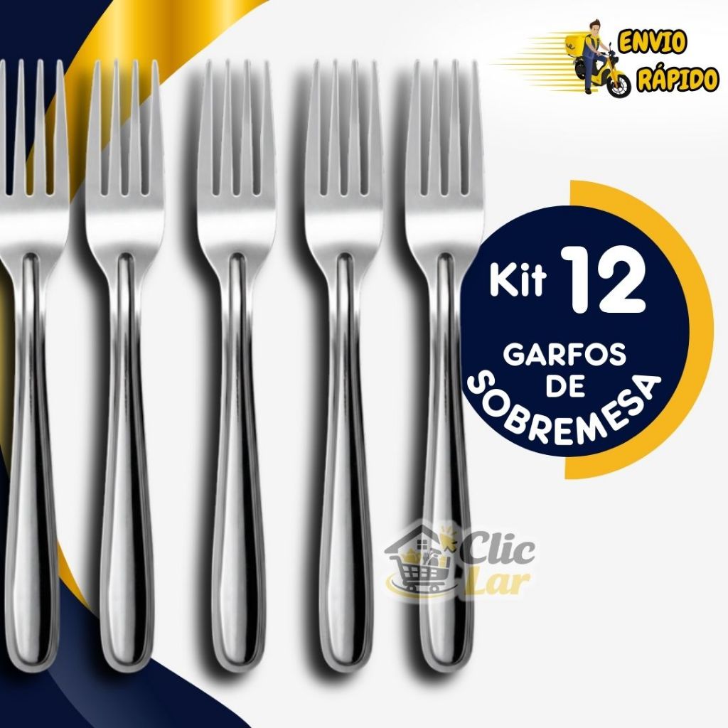 Kit 12 Garfos Sobremesa em Aço Inox Bolos Doces Linha Recife em Oferta na Shopee