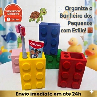 Porta Escova de Dente e Pasta Estilo Lego Infantil Bloco de Montar Organizador de Banheiro Criativo 3D - Envio 24h em Oferta na Shopee