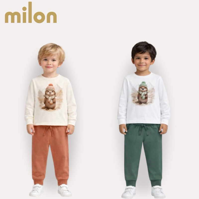 Conjunto Infantil Milon Inverno 100% Algodão Manga Longa Calça com Punho Menino Confortável Promoção