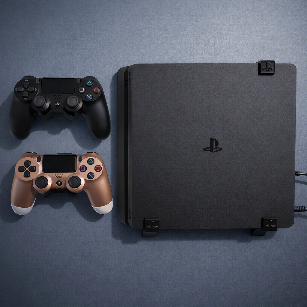Suporte de Parede para PS4 Slim com Porta 2 Controles | Organizador Gamer para PlayStation 4 Slim