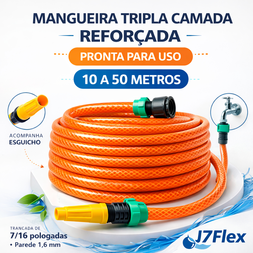 Mangueira Jardim Trançada Laranja 10 a 50 Metros Mangueira Com Pronta para uso.