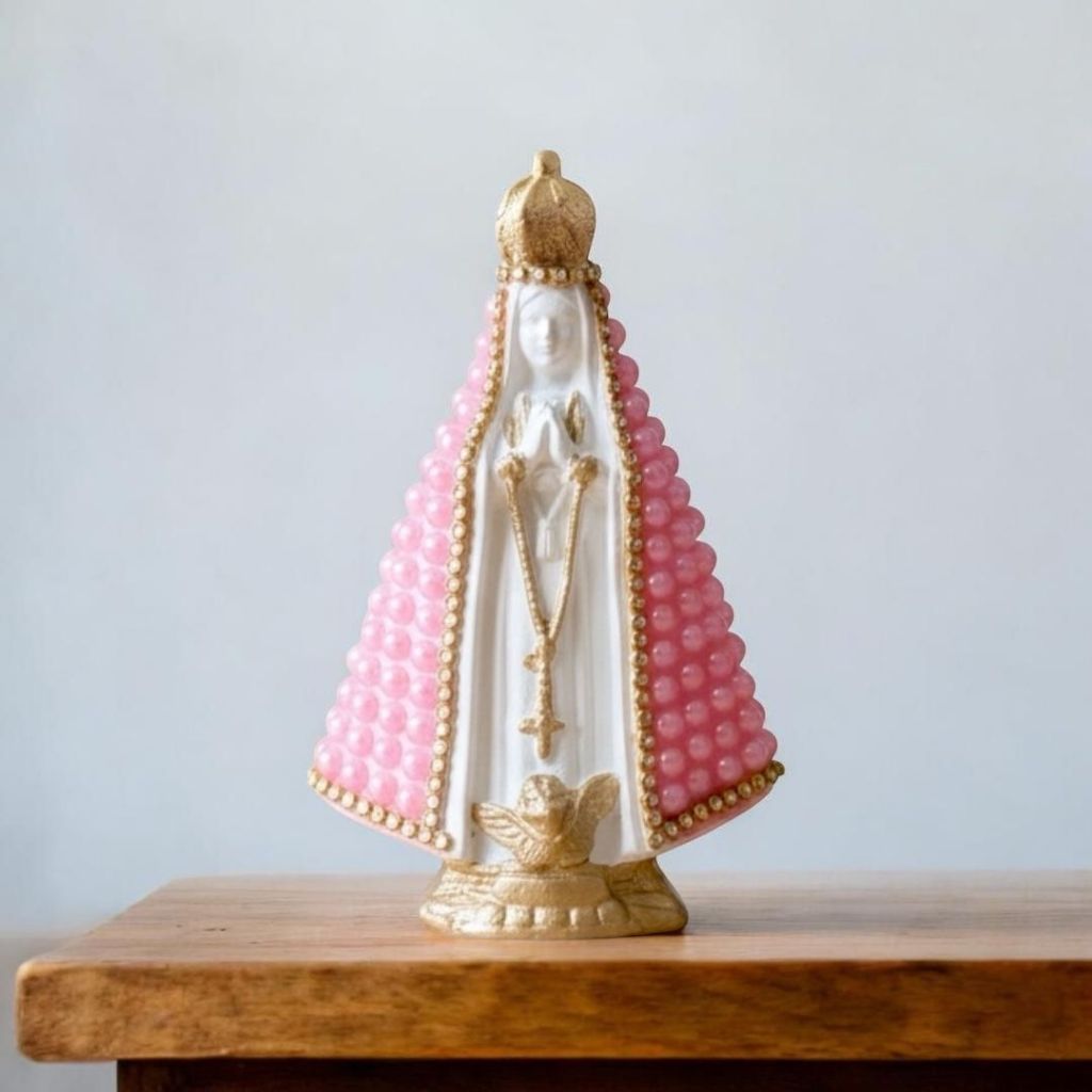 Imagem Nossa Senhora Aparecida Italiana Perola Rosa 15cm