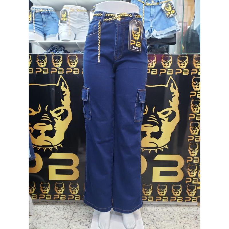 ✨ Calça Jeans Cargo Pit Bull Jeans Lycra – Modelagem Wide Leg ✨