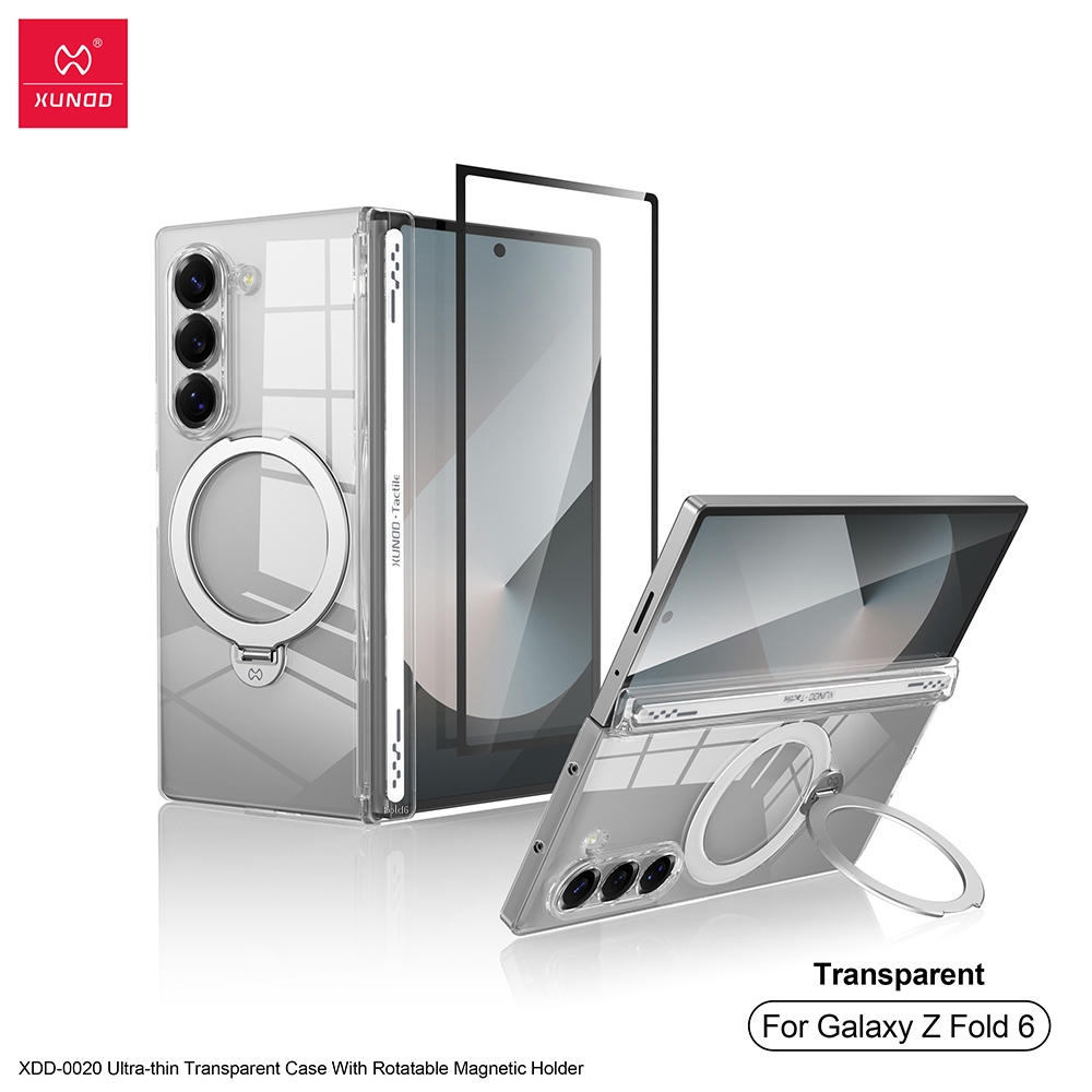 Capa Samsung Galaxy Z Fold6/Z Fold7 XUNDD Antichoque Ultra Fina Traseira Transparente com Suporte Magnético