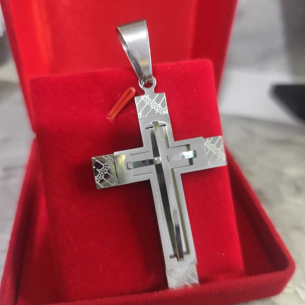 Pingente Crucifixo Cruz Grande Masculino Aço Inox Cirurgico