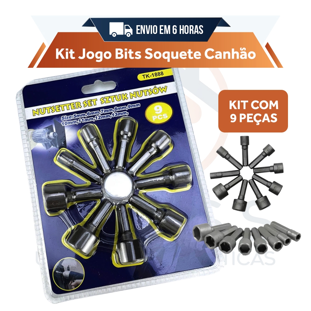 Kit Jogo Bits Soquete Canhão Parafusadeira 5 A 13mm Top em Oferta na Shopee