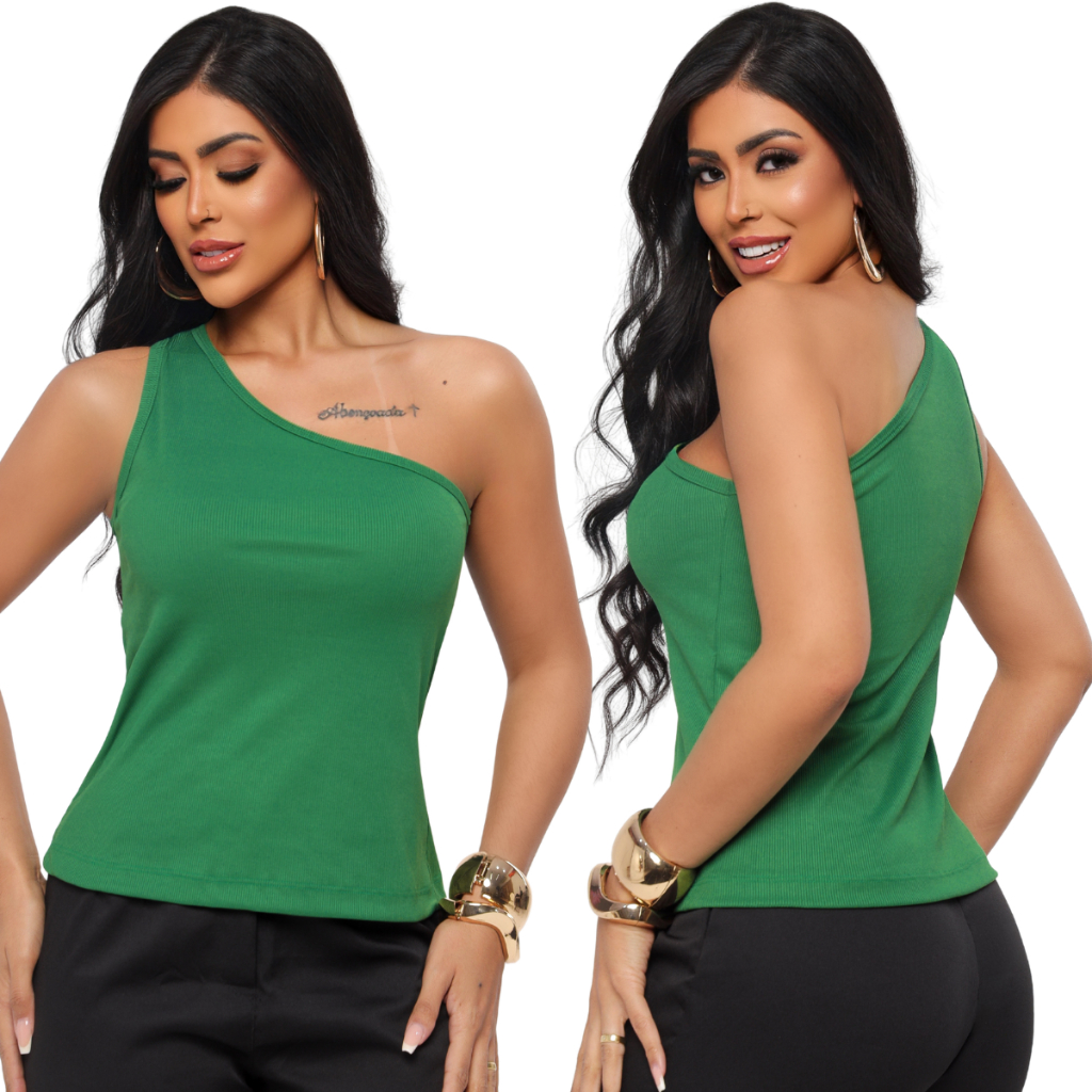 Blusa Feminina Um Ombro Só Mula Manca Tecido Ribana Canelada Elegante Ajuste Perfeito Do 36 Ao 52