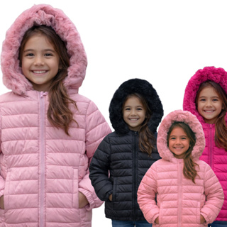 Jaqueta Bobojaco Touca Peluciada Puffer Infantil Menina Inverno em Oferta na Shopee