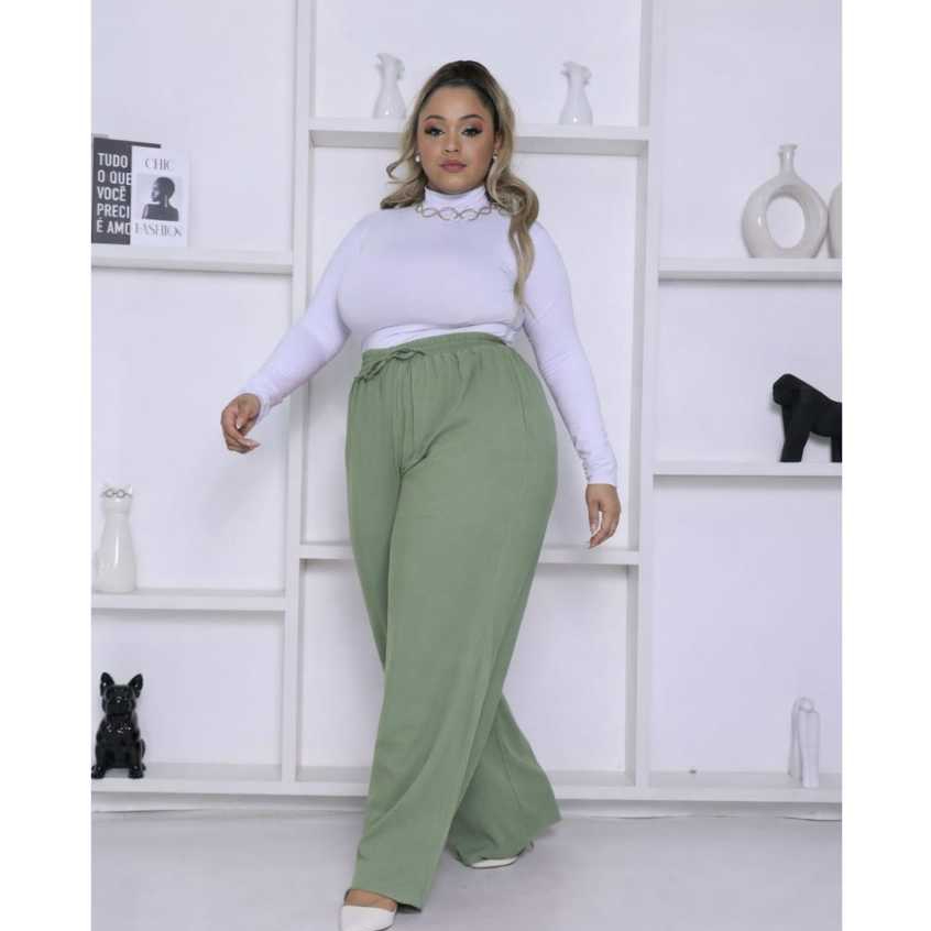 Calça Pantalona Feminina Plus Size Viscolinho Forrada Cintura Alta Com Bolsos Laterais Casual em Oferta na Shopee