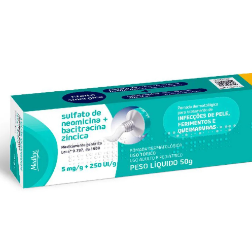 Sulfato de Neomicina 5mg + Bacitracina 250UI Pomada Dermatológica 50g Medley
