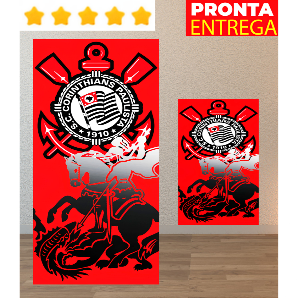 Toalha de Banho Praia, Rosto/Mão Time Corinthians Vermelho Felpa Estampada