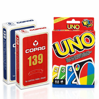 Kit Jogo UNO + 2 Baralhos Copag 139 Azul e Vermelho Cartas Alta Qualidade Diversão Familia Amigos em Oferta na Shopee