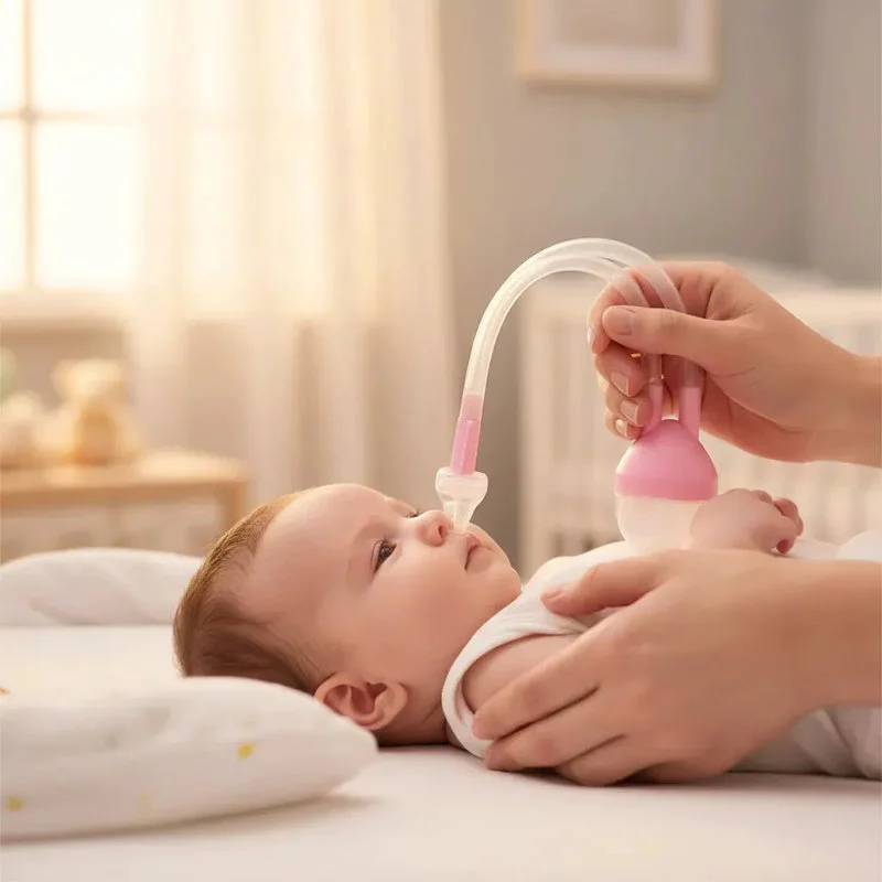 Aspirador Nasal Infantil Sucção Suave com Higiene para seu Bebê na cor Rosa