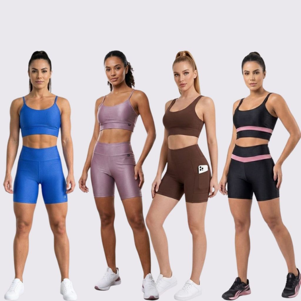 Conjunto Academia Fitness Corrida Treino Zero Transparência Shorts Top de Alça Bicolor Cintura Alta