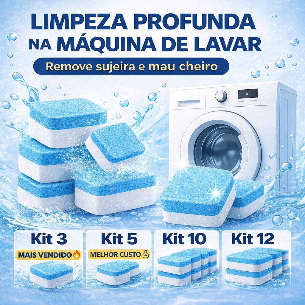 Pastilhas Limpeza Máquina de Lavar Roupa Efervescentes Limpa Lavadora Remove Mau Cheiro e Sujeira