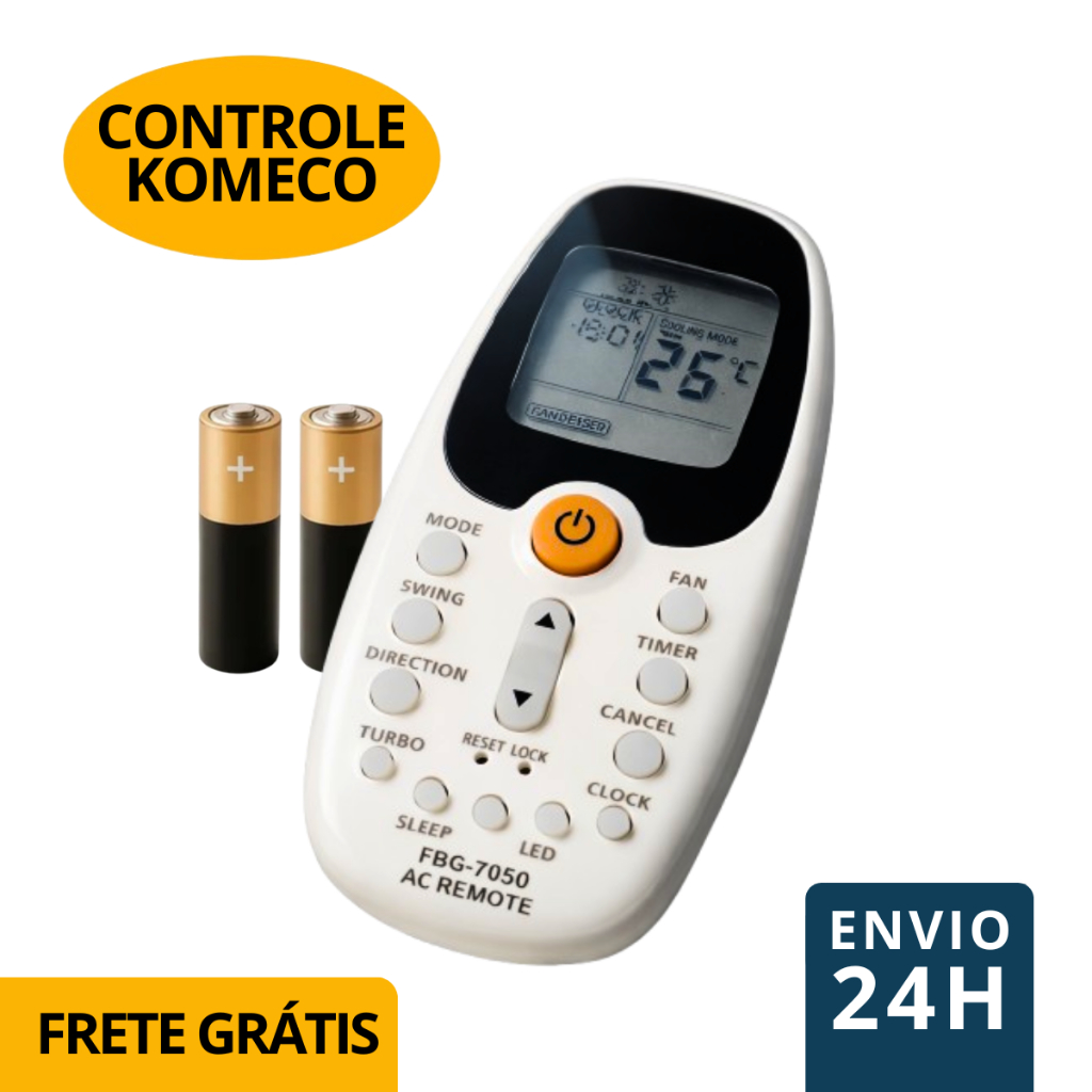 Controle Remoto Para Ar Condicionado Midea Comfee Komeco Com Pilhas