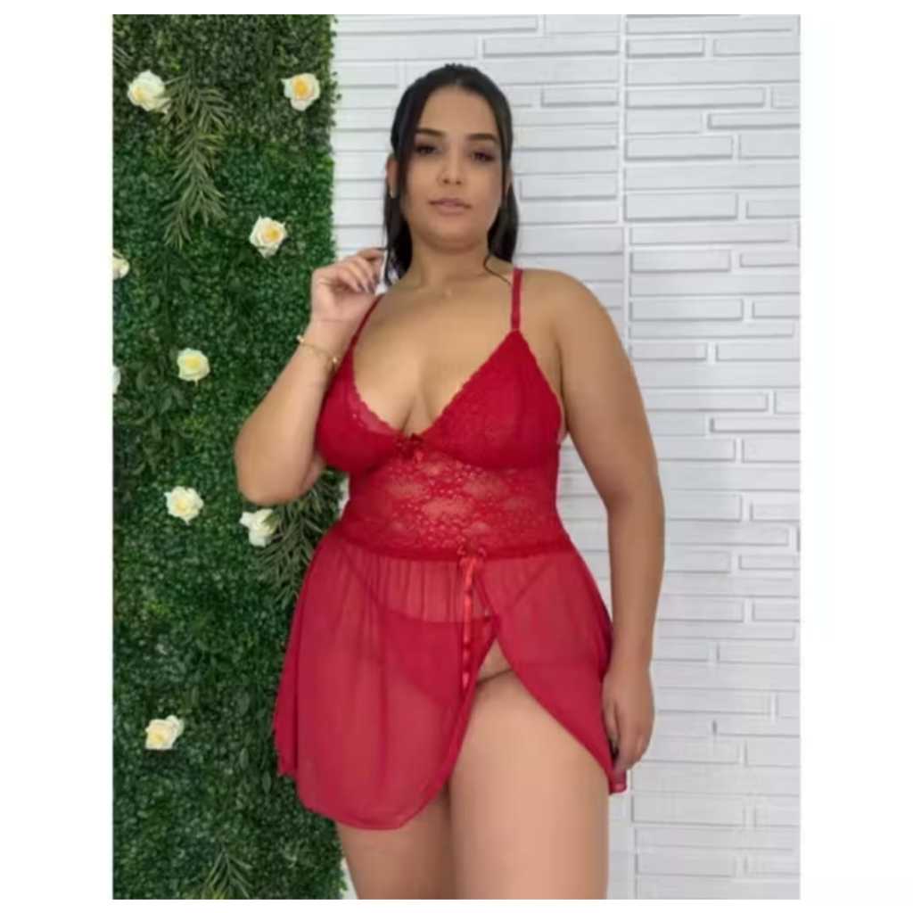 Camisola Plus Size Feminina Com Calcinha Fenda Lateral Dormir Noite Tule Renda Lingerie Conforto Fio Dental Verao