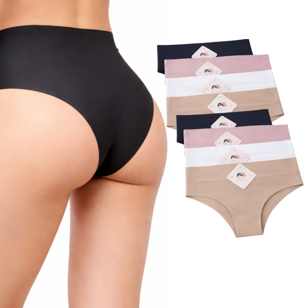 Kit Calcinhas Cos Alto Sem Costura Corte Laser -5 CM