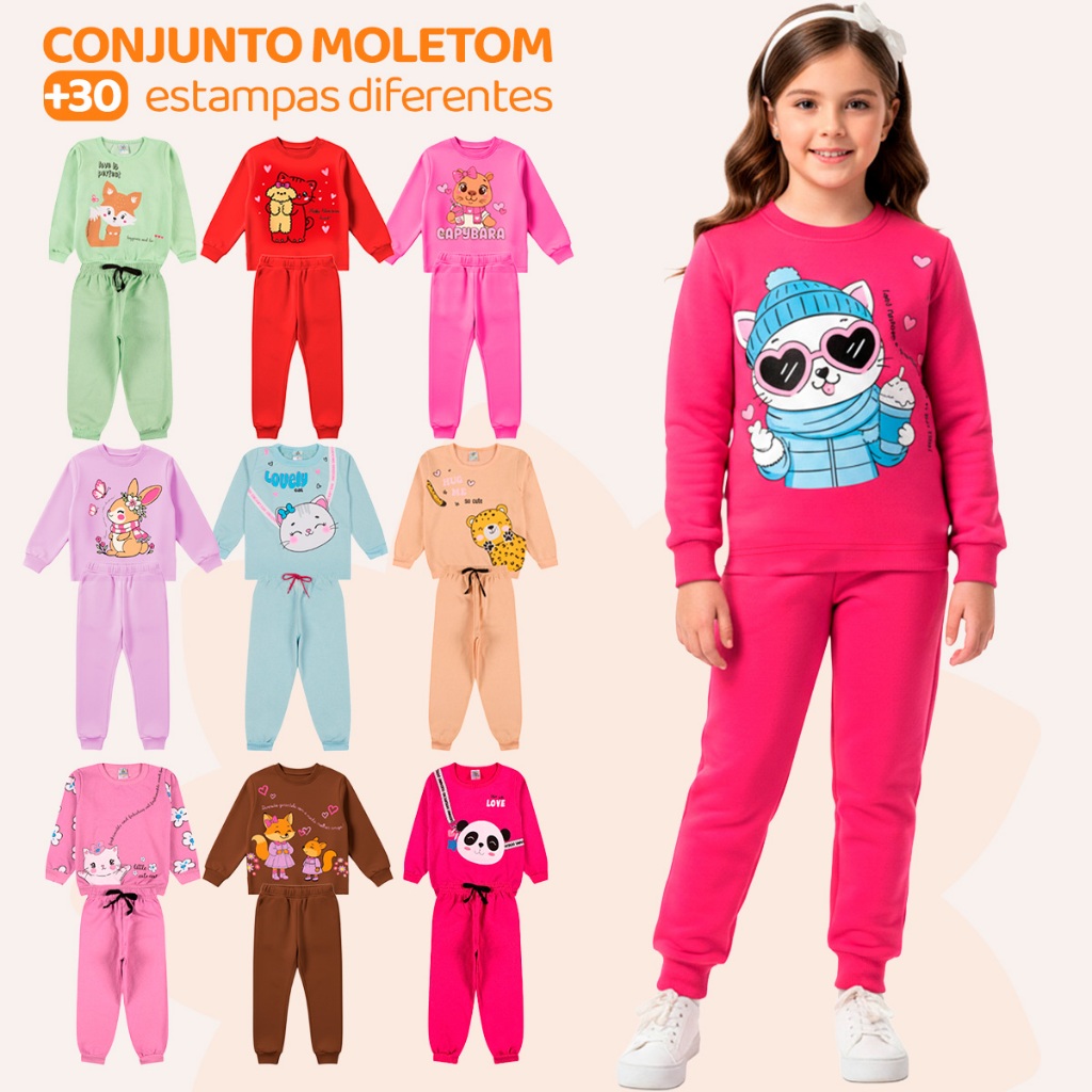 Kit Sortido 2 ou 4 Peças Moletom Roupa De Bebê Menina Infantil Feminino Inverno Casaco E Calça Moletom Peluciado de Frio