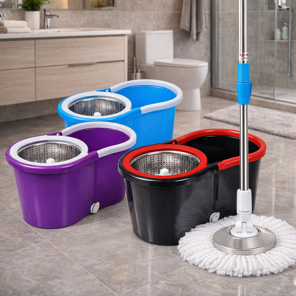Mop Giratorio Com Centrifuga Inox e Cabo em Inox Com 2 Refil de Microfibra Limpeza Profunda e Fácil em Oferta na Shopee