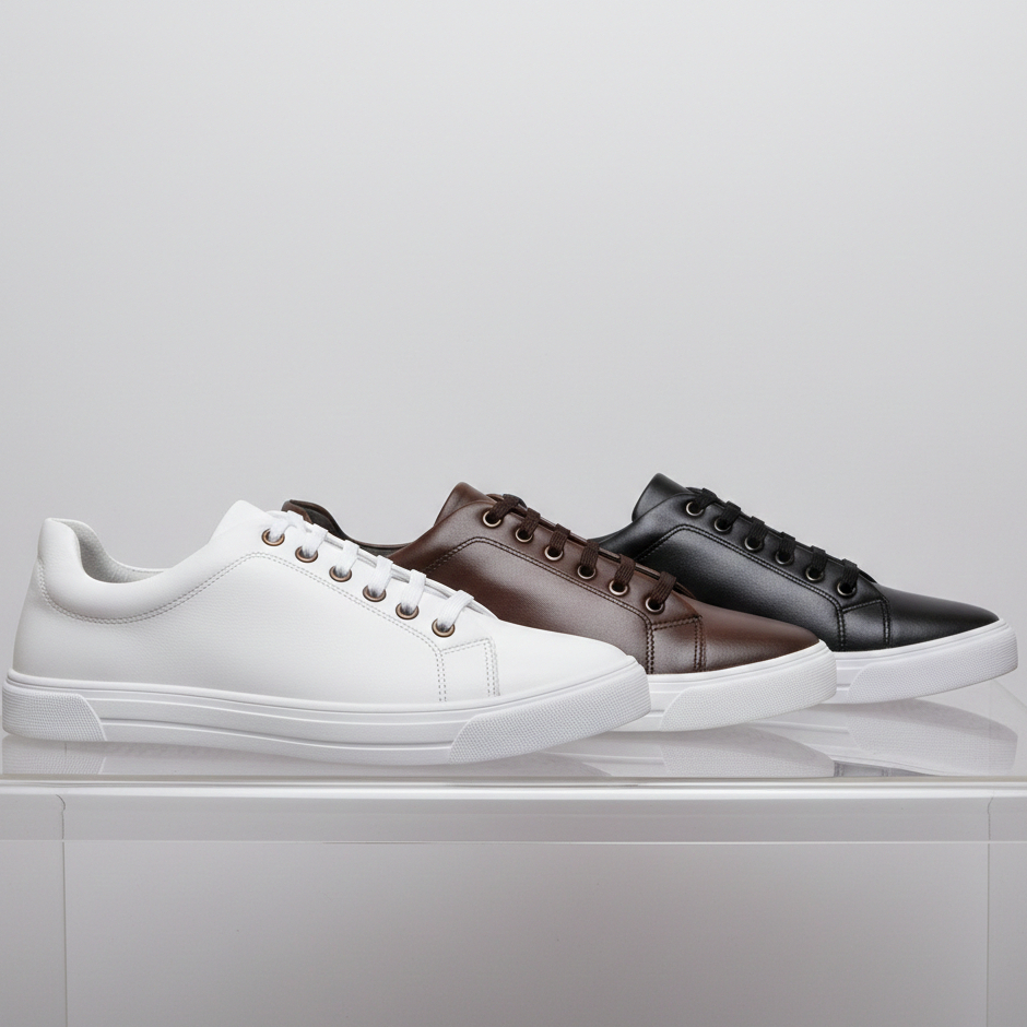 Kit 3 Pares Tênis Masculino Casual Preto Branco Marrom Confortável Sapatenis Esporte Fino Couro