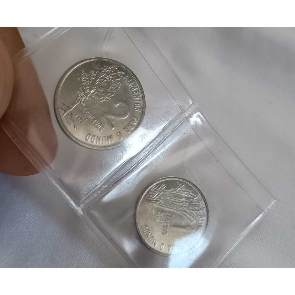 SET moedas de 1 e 2 centavos de Cruzeiro de 1976, com tema FAO e estado de conservação Fl