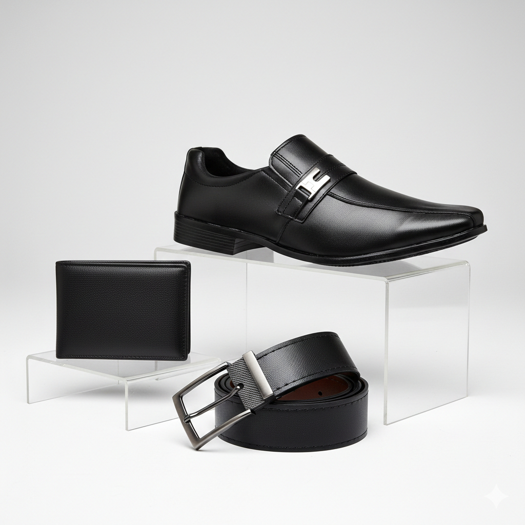 Kit Sapato Social Masculino Preto Marrom Cinto Carteira Confortavel Sapatenis Couro Mocassim Noivo
