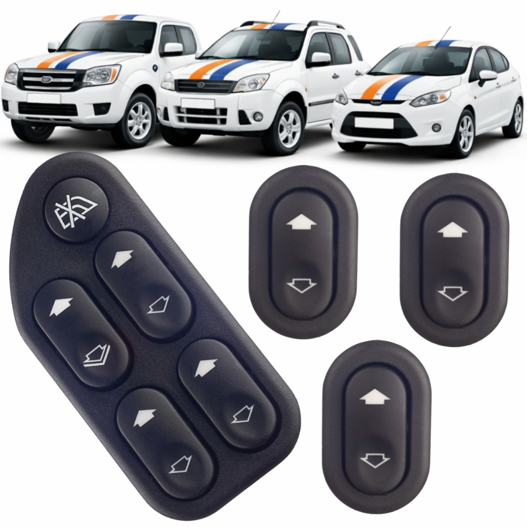 Kit Interruptor Vidro Elétrico Ford Fiesta Ecosport Ranger Comando e Simples LED Verde 2S6514529CB 2S6514529AA OEM