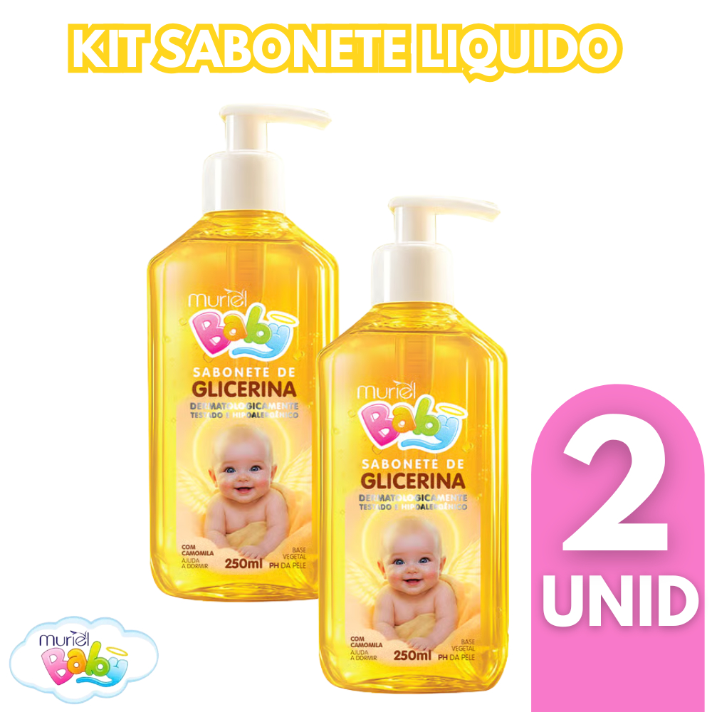 Kit com 2 Sabonetes Liquido Glicerinado Muriel Baby Dermatologicamente Testado E Hipoalergênico