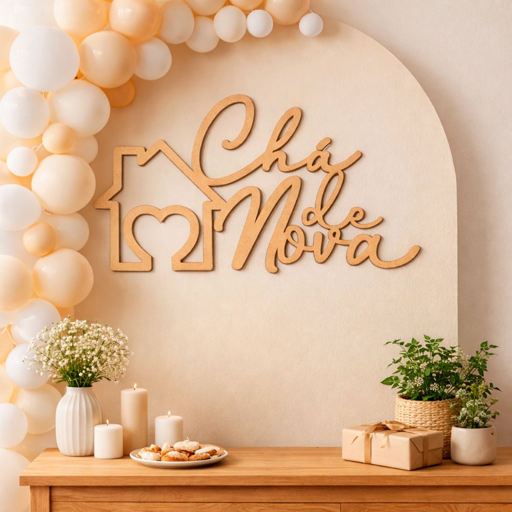 Placa Decorativa Chá de Casa Nova MDF Painel Festa Casa Nova Decoração Chá de Panela