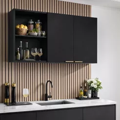Armário Suspenso Organizador 90cm 2 Portas Nichos Decorativos Cozinha Lavanderia