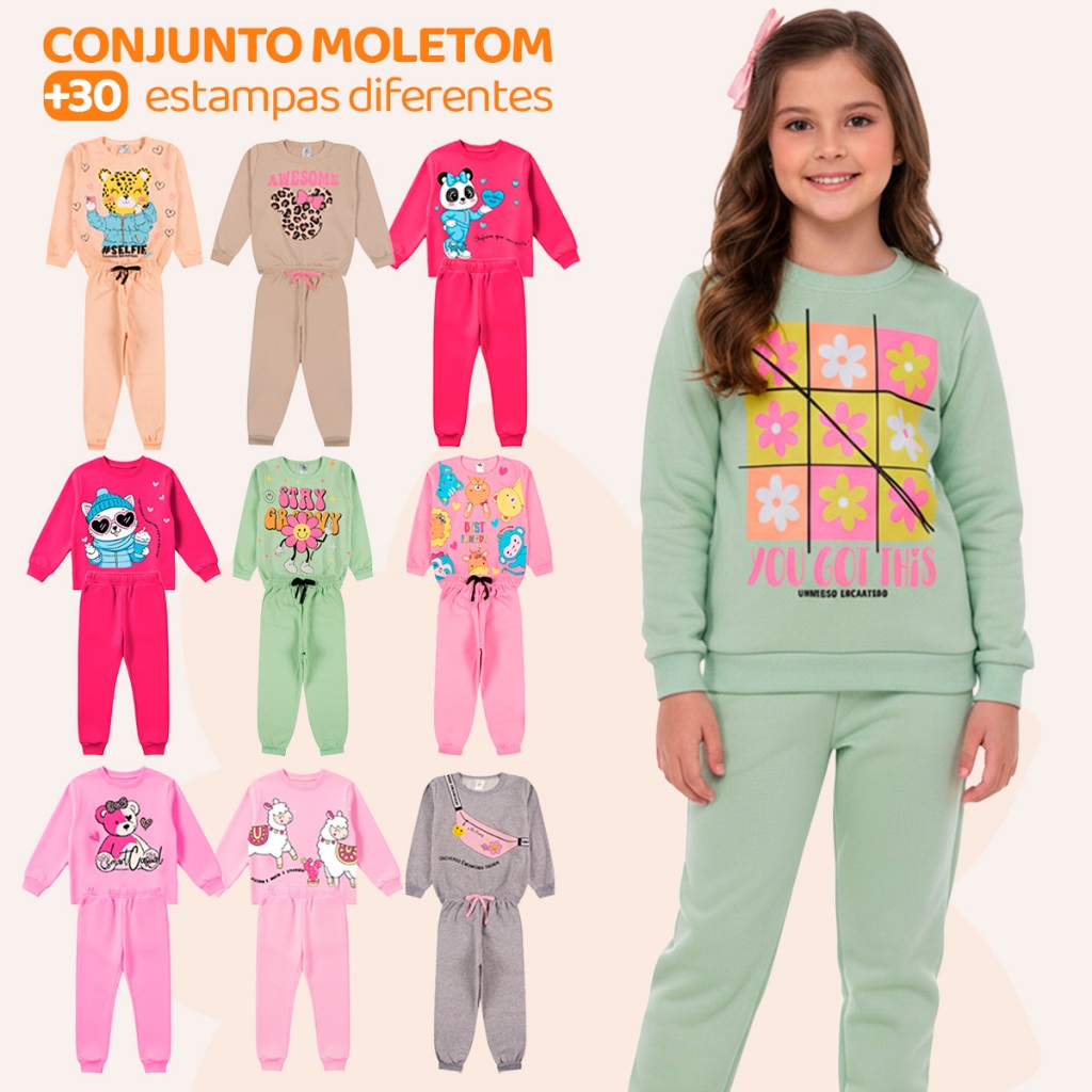 Kit Sortido 2 , 6 ou 12 Peças Moletom Roupa De Bebê Menina Infantil Inverno Feminino Peluciado Estampado para Frio