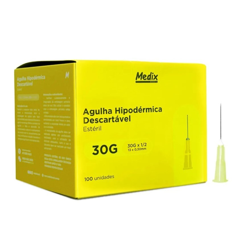 Caixa C/100 Agulhas Descartável 13x0,30 (30g) Amarela (Fina) - Medix em Oferta na Shopee