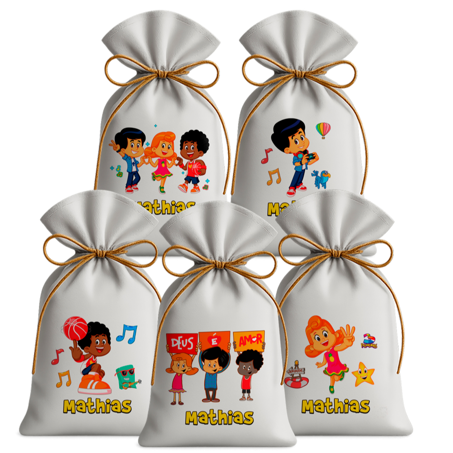 Saquinho Sacolinha Lembrancinha Festa Aniversário Infantil Tecido Personalizado 3 Palavrinhas