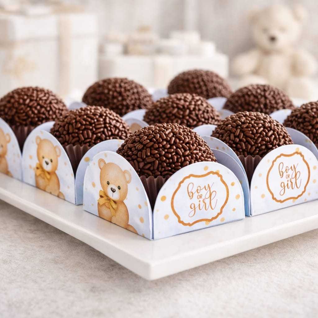 CHÁ REVELAÇÃO URSINHO DOURADO Neutro- CHÁ DE BEBÊ URSINHO Forminhas 4 Pétalas Nº 6 para Doces Docinhos Festa Aniversário