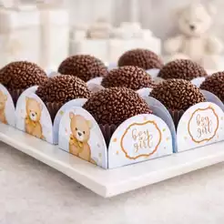 CHÁ REVELAÇÃO URSINHO DOURADO Neutro- CHÁ DE BEBÊ URSINHO Forminhas 4 Pétalas Nº 6 para Doces Docinhos Festa Aniversário