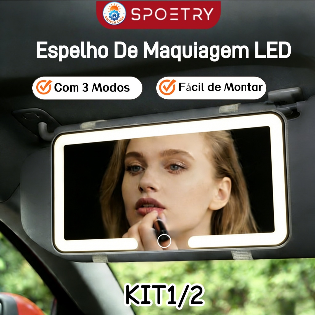 Espelho De Maquiagem LED Para Carro Com 3 Modos Recarregável Touch Luz Viseira Solar Espelho De Maquiagem LED Para Carro Com 3 Modos Recarregável Touch Luz Viseira Solar