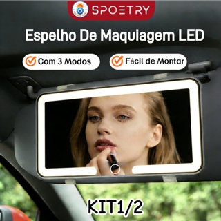 Espelho De Maquiagem LED Para Carro Com 3 Modos Recarregável Touch Luz Viseira Solar em Oferta na Shopee