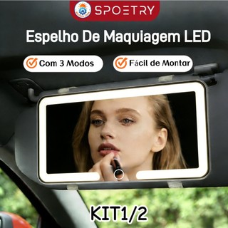 Espelho De Maquiagem LED Para Carro Com 3 Modos Recarregável Touch Luz Viseira Solar