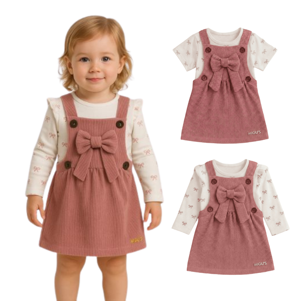 Conjunto Bebê Menina Salopete Veludo Cotelê Body Estampado Look Sofisticado Infantil Feminino