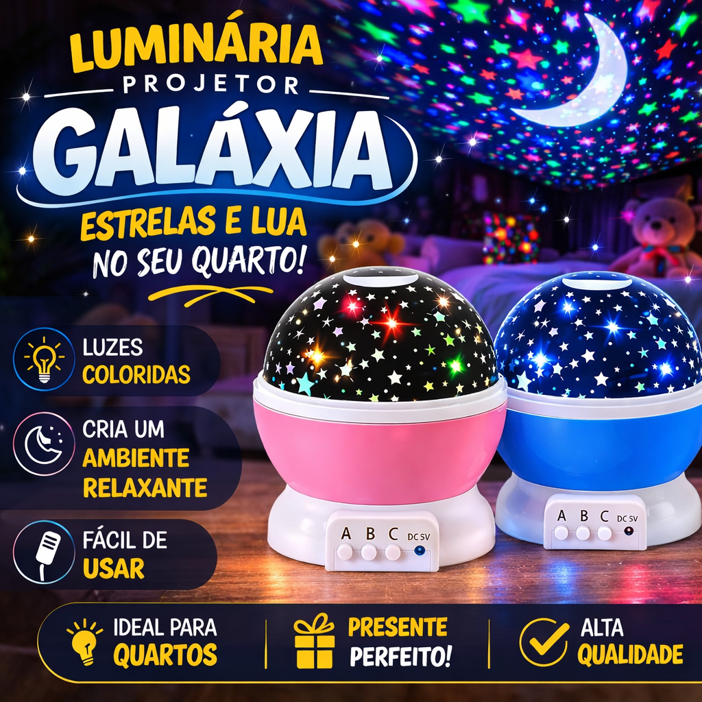 Luminária Projetor de Estrelas Galáxia Lua Abajur Giratória 360º Luz Noturna Quarto Decoração Top!!! em Oferta na Shopee