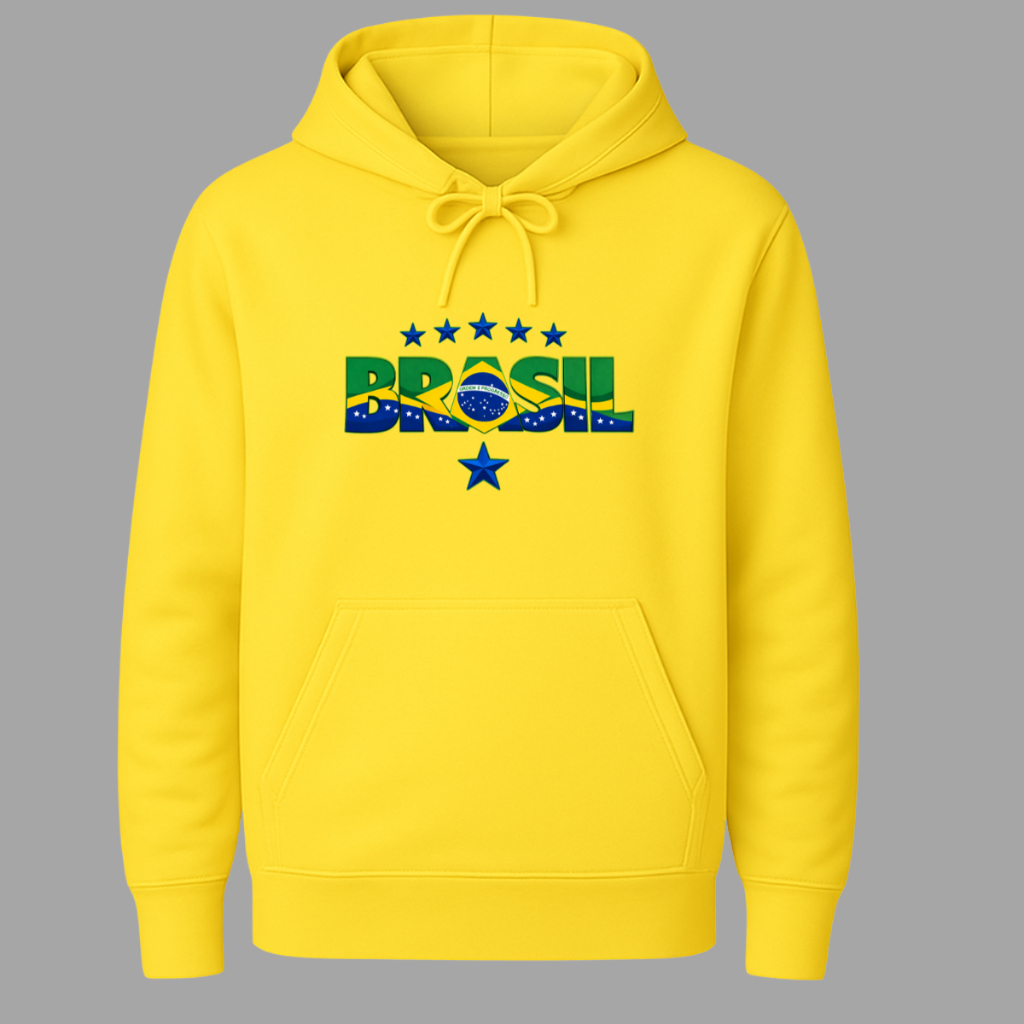 Blusa Moletom Flanelado Infantil e Juvenil Brasil Copa do Mundo Futebol