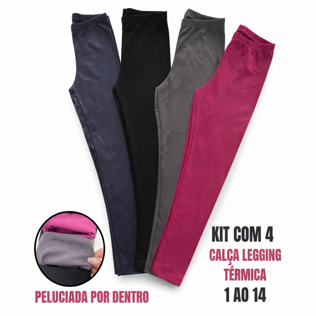 Kit 4 Calça Legging Térmica Flanelada Infantil Menina 1 ao 14 Anos em Oferta na Shopee