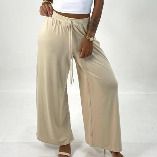 Calça Pantalona Feminina Cintura Alta Sem Fenda Soltinha Malha Viscolycra Premium em Oferta na Shopee